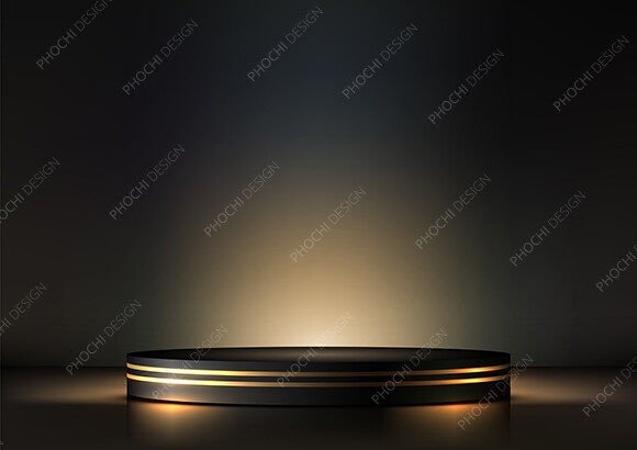 Download Luxury 3D Sleek Black Podium with Gold - Sleek Collection